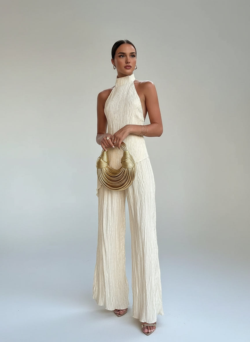 Solene Hart. – Golden Serenity Pleated Ensemble