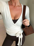 Wrap Front Pilates Top – Lightweight, Breathable V-Neck Long Sleeve for Everyday Comfort