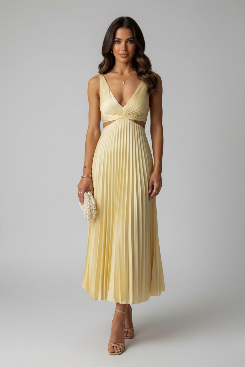 MIRA – Elegant Pleated Midi Dress