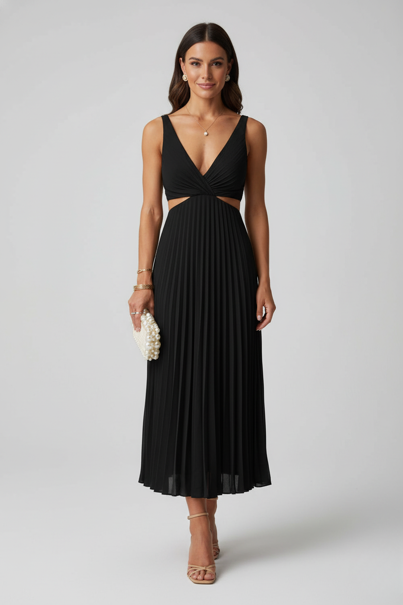 MIRA – Elegant Pleated Midi Dress