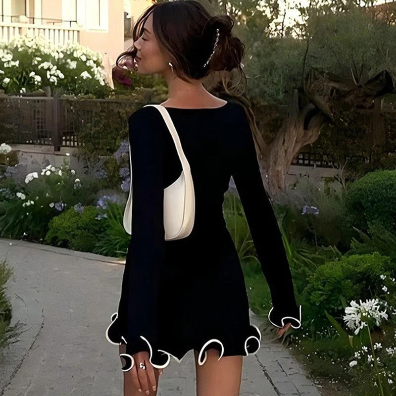 ALYA F. – Ruffled Long-Sleeve Mini Dress