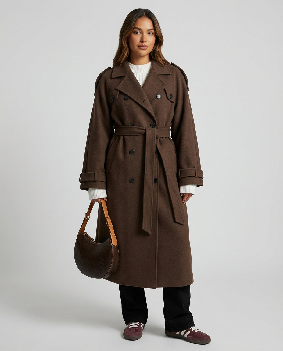 Elena Women's Belted Wool Trench Coat