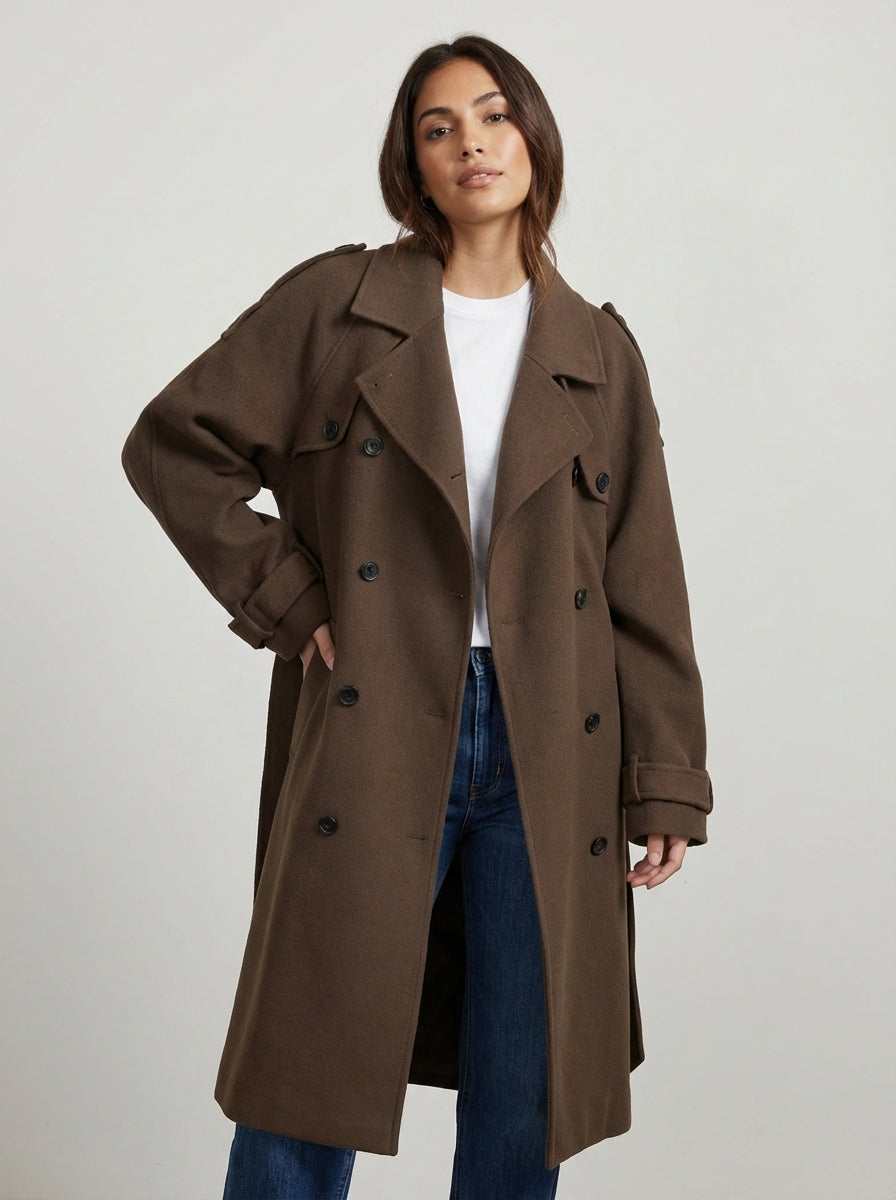 Elena Women's Belted Wool Trench Coat