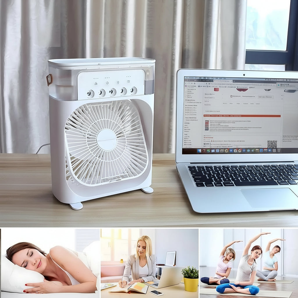 3-in-1 Air Cooling Unit – Fan, Personal Cooler & Humidifier with 7-Color LED Ambient Light