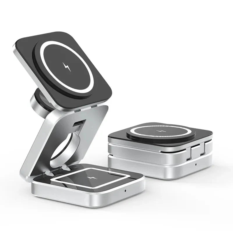 3-in-1 Magnetic Charging Station with Foldable Design – Wireless Charging Stand for Phone, Watch and Earbuds