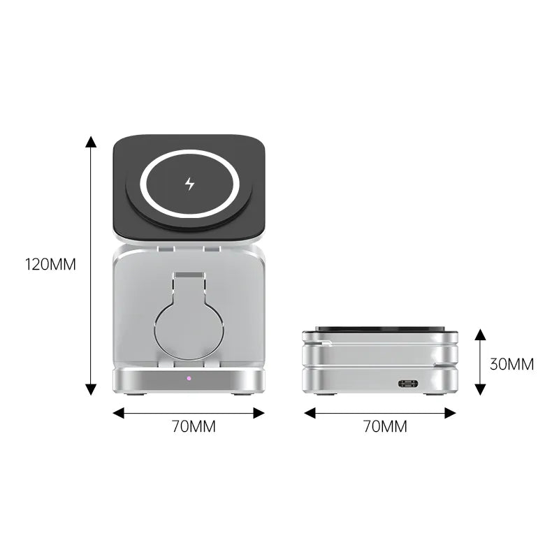 3-in-1 Magnetic Charging Station with Foldable Design – Wireless Charging Stand for Phone, Watch and Earbuds