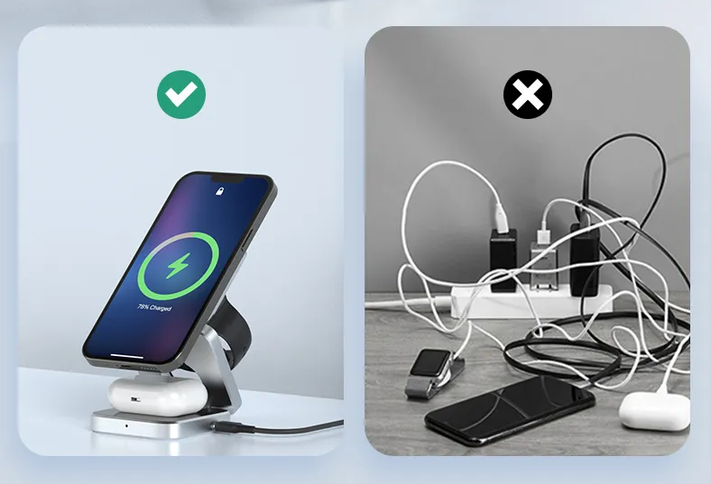 3-in-1 Magnetic Charging Station with Foldable Design – Wireless Charging Stand for Phone, Watch and Earbuds