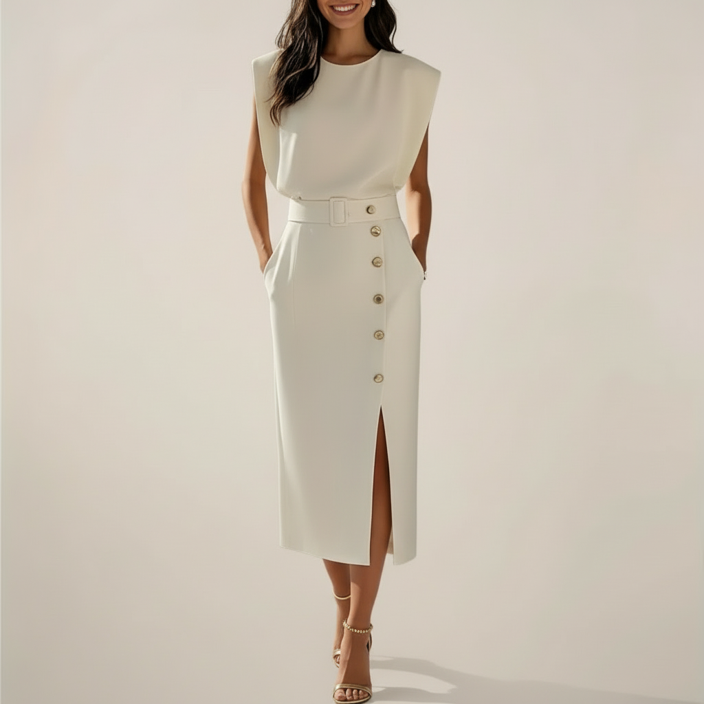 Sabine Rhys. – Button-Accent Sleeveless Midi Dress