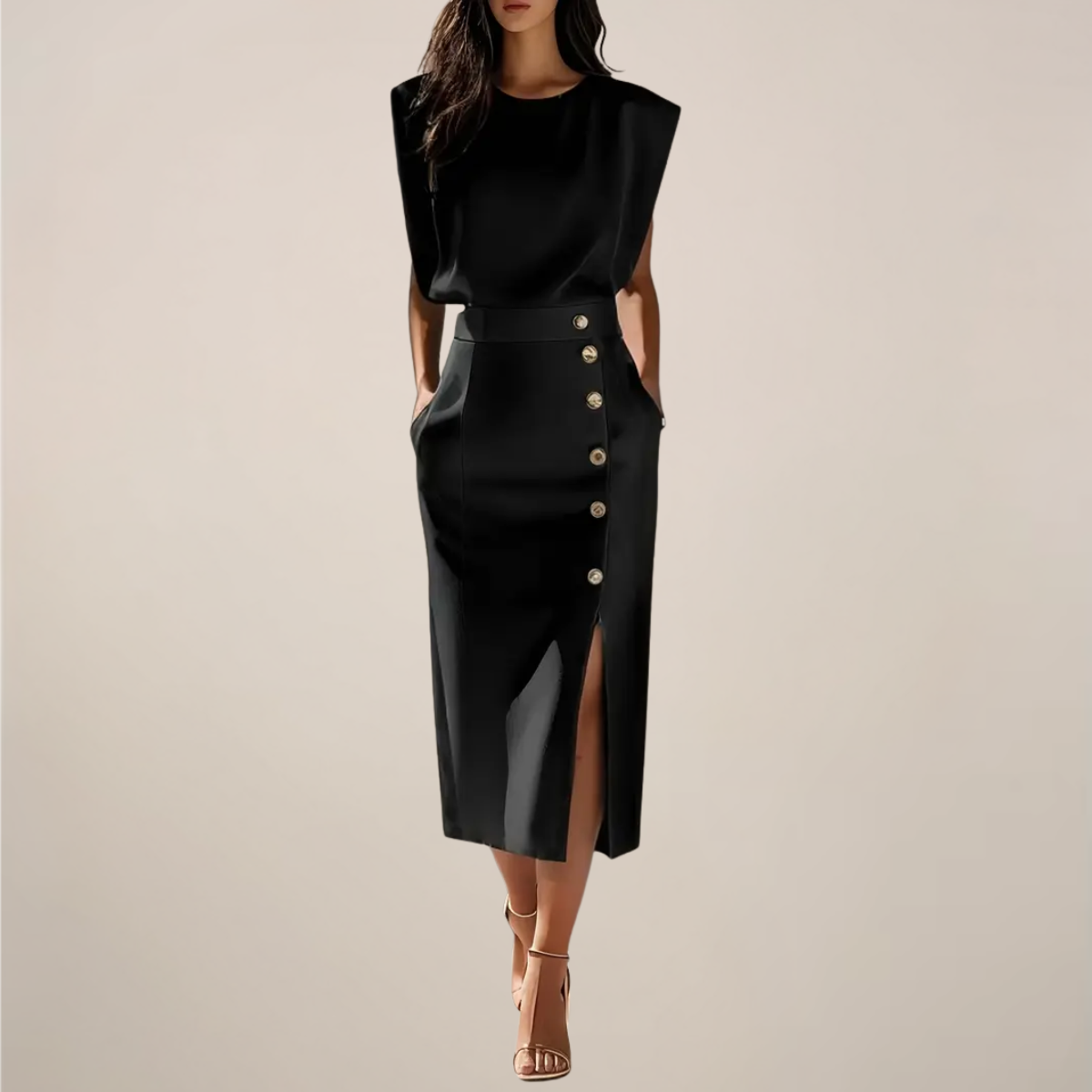 Sabine Rhys. – Button-Accent Sleeveless Midi Dress