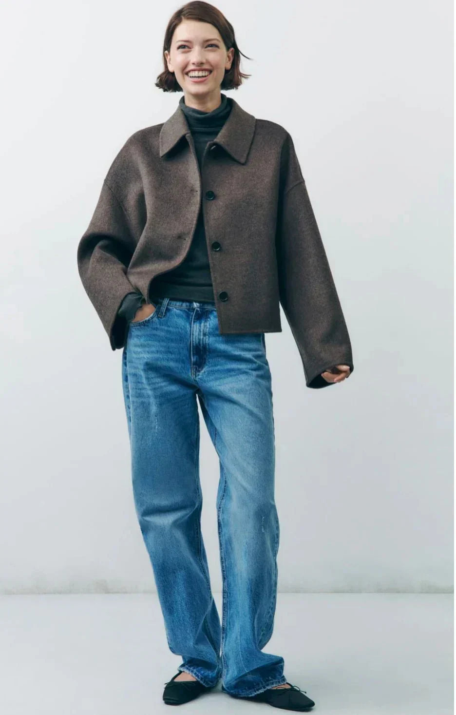 Riley | Autumn – Oversized Short Coat with Wool-Like Texture