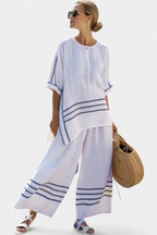 Wynric | Elegant Asymmetrical Striped Top with Statement Pants