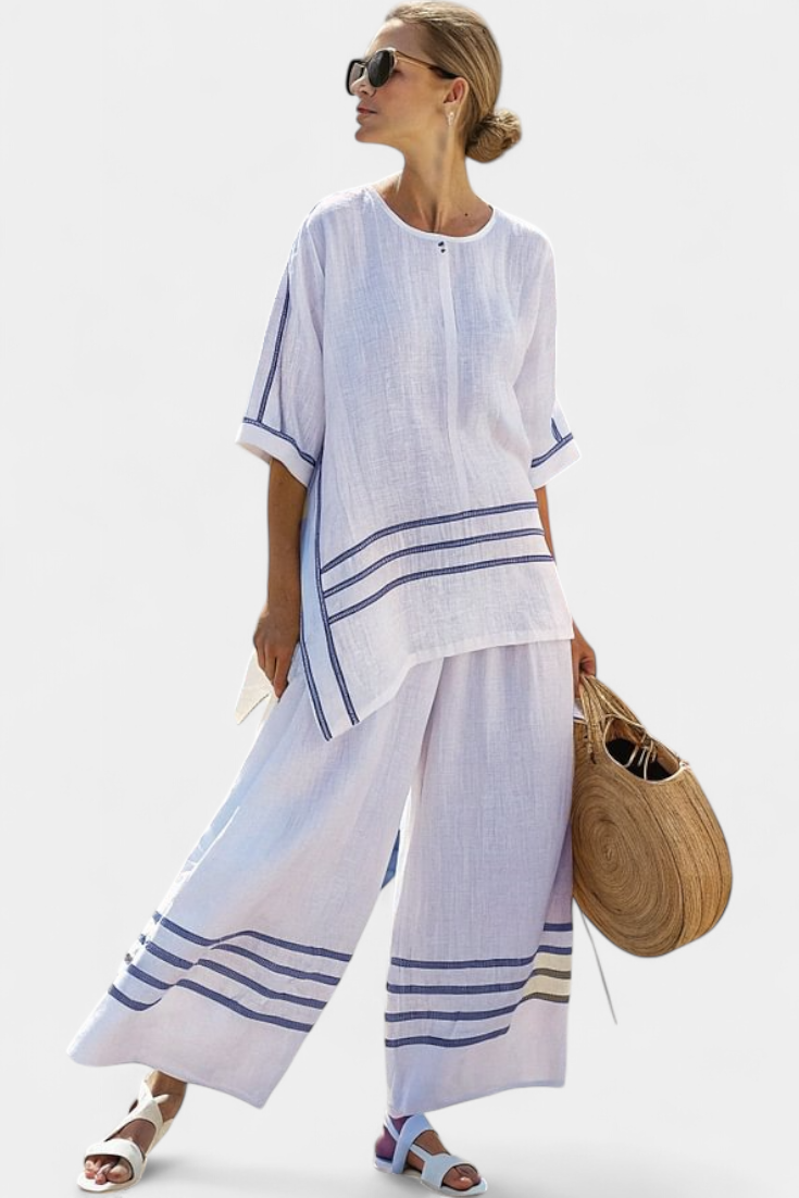 Wynric | Elegant Asymmetrical Striped Top with Statement Pants