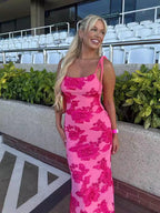 Floral-Embellished Bodycon Dress with Adjustable Tie Straps
