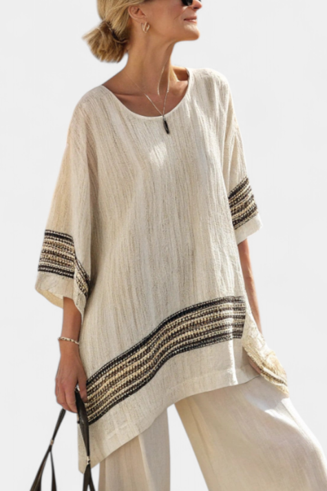 Harlowe | Chic Black-Striped Linen Blouse & Flowing Trousers