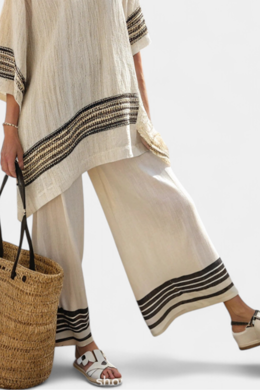 Harlowe | Chic Black-Striped Linen Blouse & Flowing Trousers