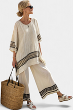Harlowe | Chic Black-Striped Linen Blouse & Flowing Trousers
