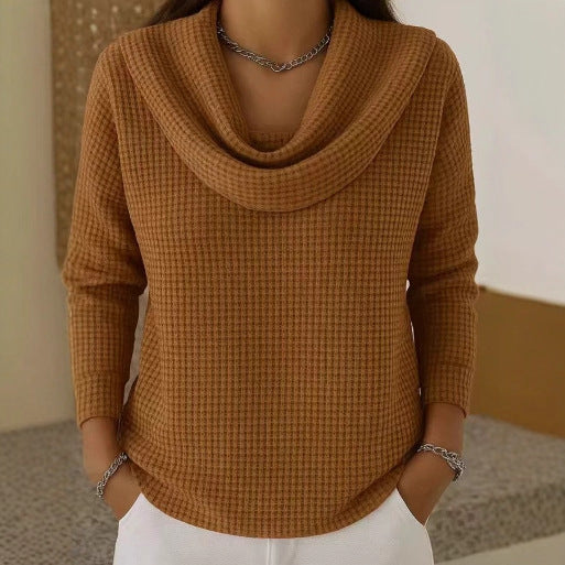 Karen – Cozy Waffle Knit Sweater Featuring a Stylish Cowl Neck