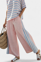 Virella | Chic Pink-Blue Linen Blouse with Comfortable Pants