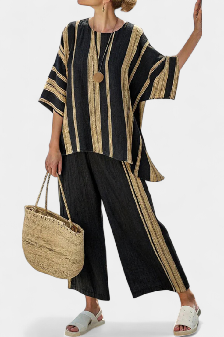 Calden | Cozy Oversized Striped Tee & Easygoing Linen Trousers