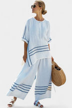 Wynric | Elegant Asymmetrical Striped Top with Statement Pants