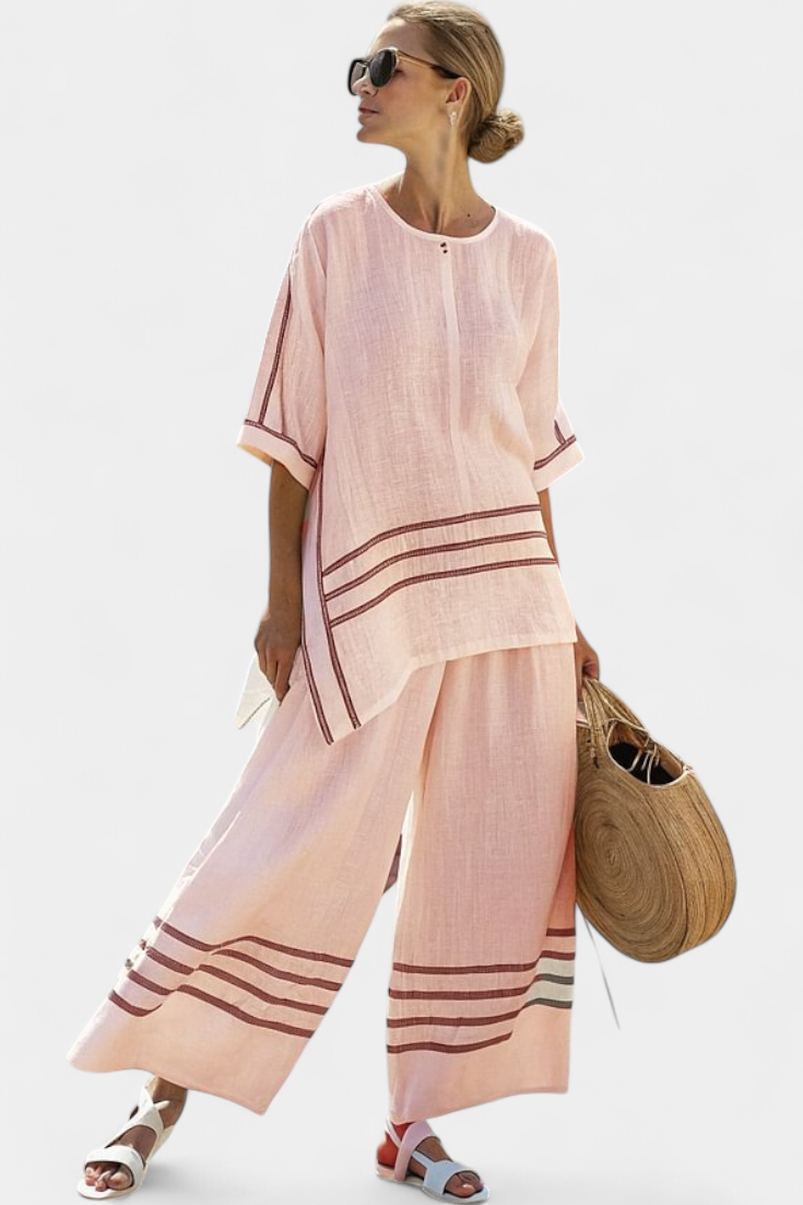 Wynric | Elegant Asymmetrical Striped Top with Statement Pants