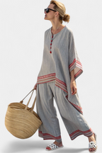 Daelric | Elegant Asymmetrical Blouse with Ethnic-Inspired Wide-Leg Pants
