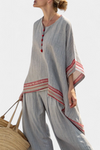 Daelric | Elegant Asymmetrical Blouse with Ethnic-Inspired Wide-Leg Pants