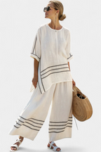 Wynric | Elegant Asymmetrical Striped Top with Statement Pants