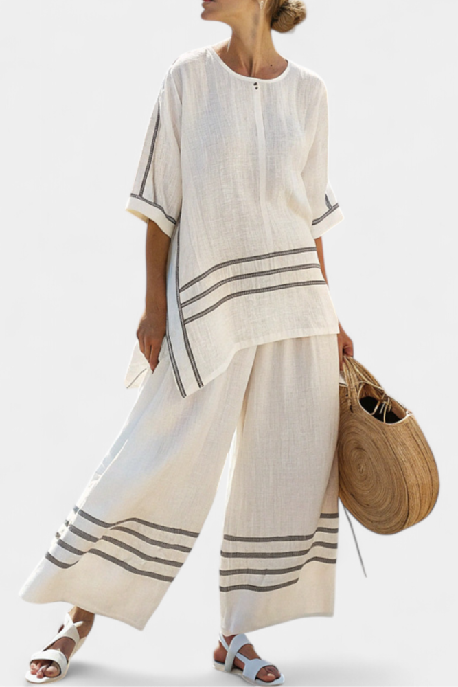 Wynric | Elegant Asymmetrical Striped Top with Statement Pants