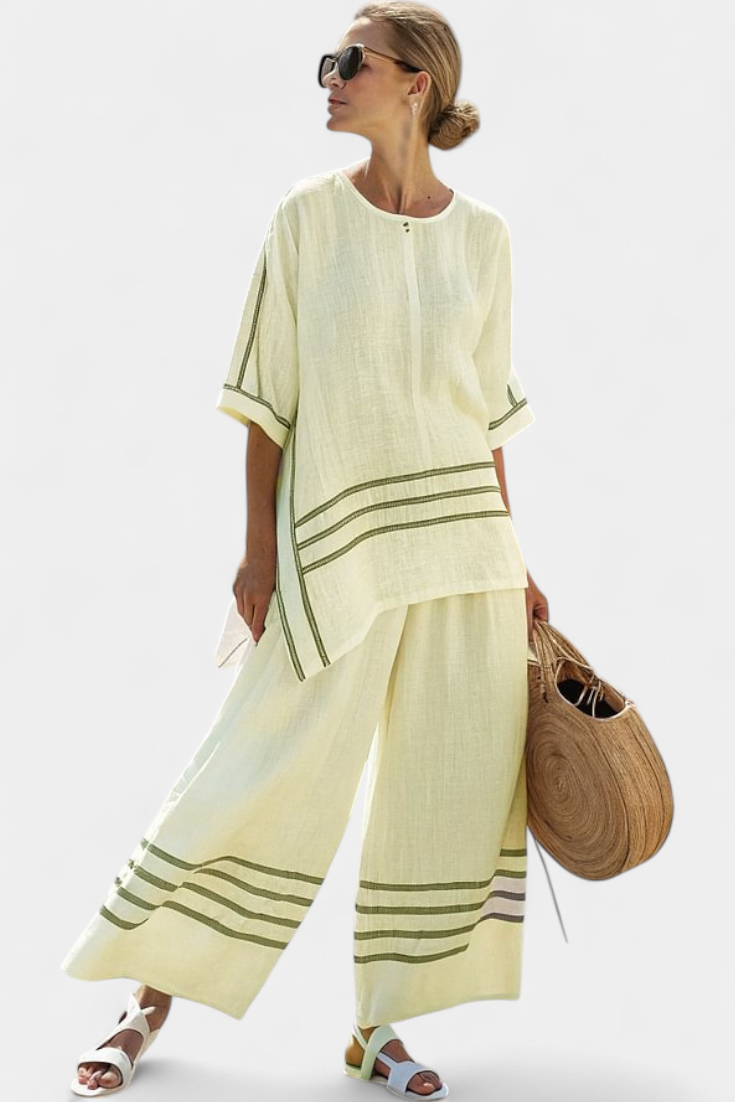 Wynric | Elegant Asymmetrical Striped Top with Statement Pants