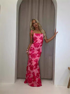 Floral-Embellished Bodycon Dress with Adjustable Tie Straps