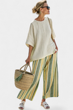 Ellowyn | Elegant Blouse & Striped Linen Trousers