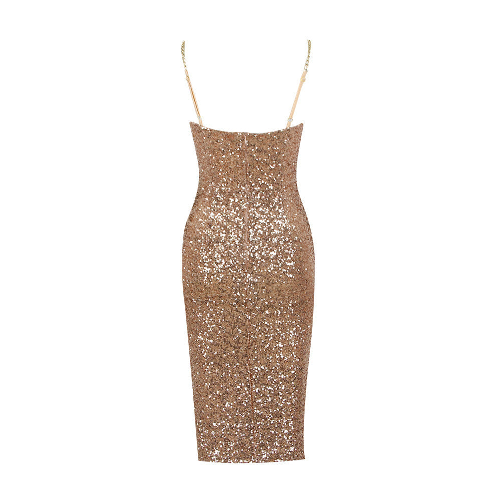 Adele | Glossy Midi Dress with Zipper Detail