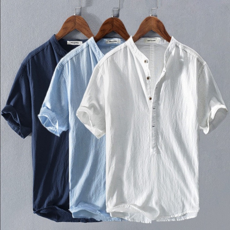 Men’s Linen-Style Button-Up Shirt for Summer Wear – Lightweight Casual Shirt for Holidays, Work and Everyday Outfits