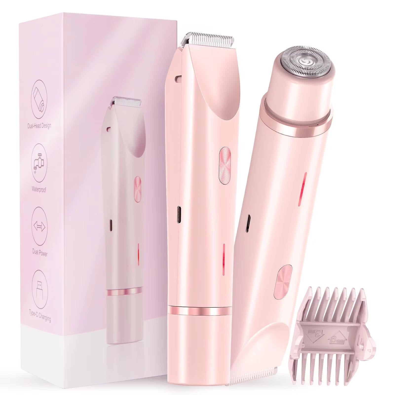 Painless Pubic Hair Trimmer with Dual Heads, Waterproof Design, and Whisper Quiet Operation for Smooth Skin