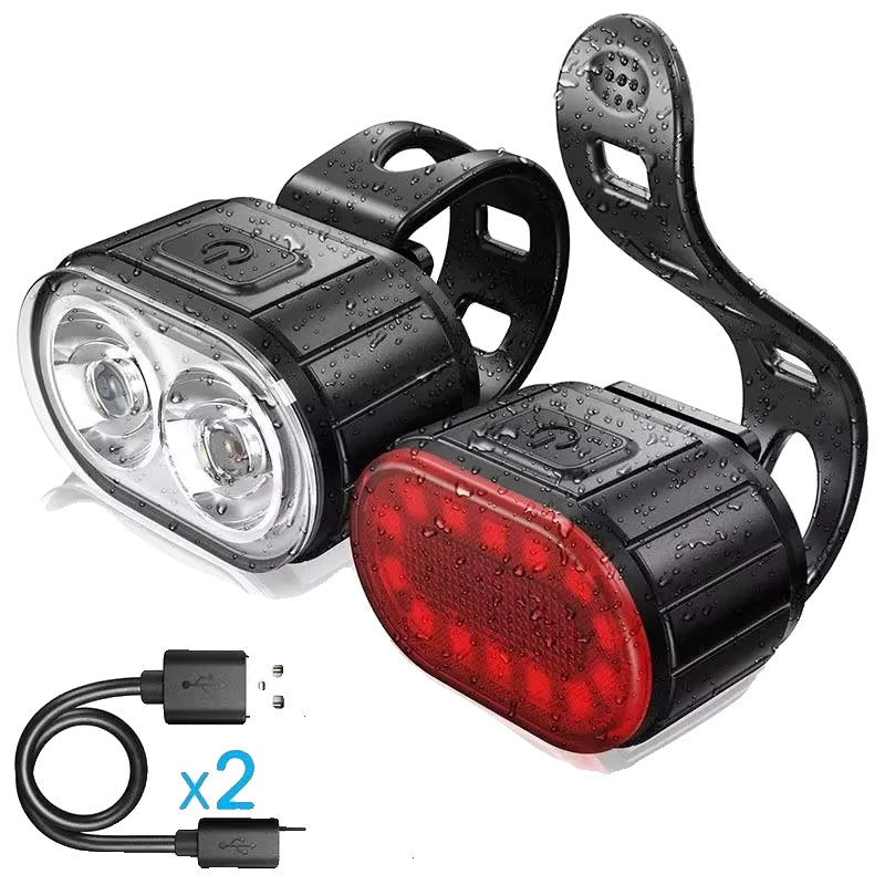 USB Rechargeable Bicycle Light Set with Front and Rear Lights – Ultra Bright Waterproof Cycling Safety Lights