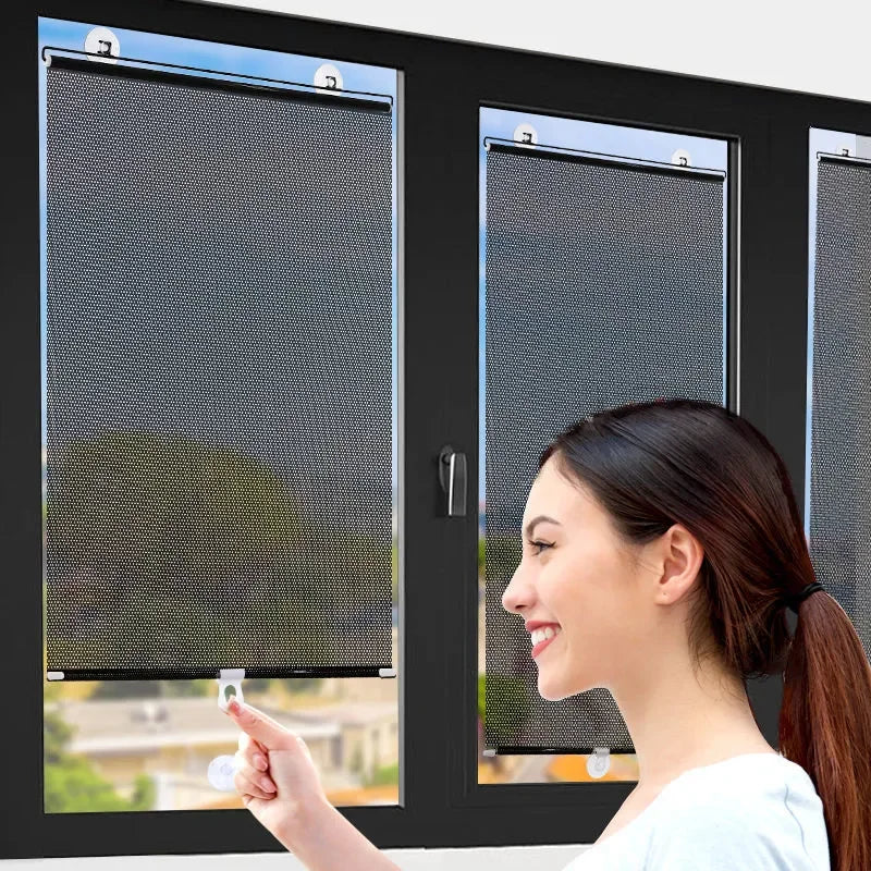 Suction Cup Window Blinds – UV-Blocking Retractable Blackout Shade for Cooling & Privacy (40×125 cm)