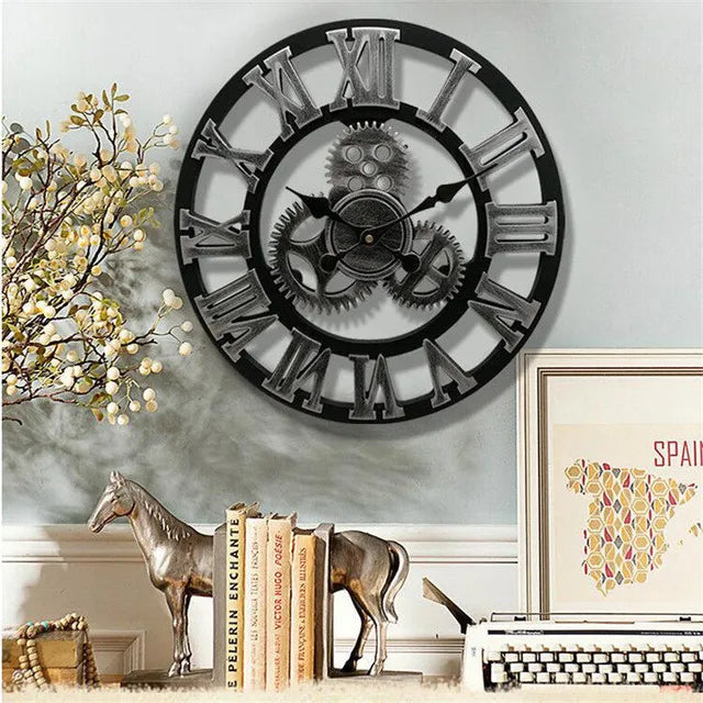 Vintage Industrial Wall Clock for Home Decor – Large Decorative Clock for Living Room, Kitchen and Office Interiors