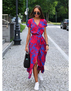 Floral V-Neck Midi Wrap Dress for Women – Elegant Everyday Dress for Work, Holidays and Casual Occasions