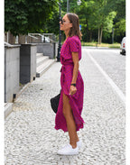 Floral V-Neck Midi Wrap Dress for Women – Elegant Everyday Dress for Work, Holidays and Casual Occasions
