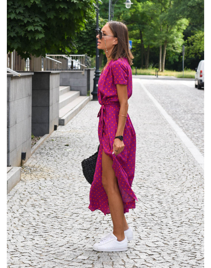 Floral V-Neck Midi Wrap Dress for Women – Elegant Everyday Dress for Work, Holidays and Casual Occasions