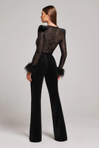 Chic Lace and Feather Detail Party Jumpsuit