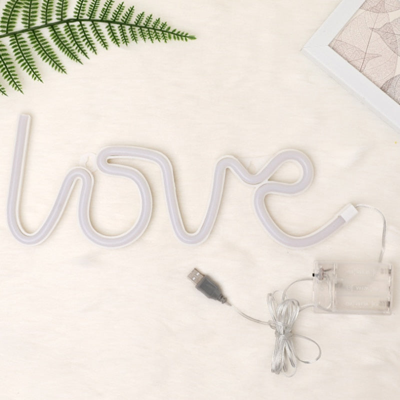 Neon Wall Light with Romantic Lettering – LED Decorative Sign for Bedroom, Living Room and Special Occasions