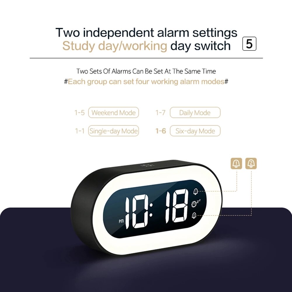 Digital Alarm Clock with Night Light – LED Display Bedside Clock for Bedroom, Time Display and Gentle Night Illumination