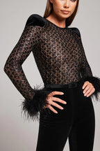 Chic Lace and Feather Detail Party Jumpsuit