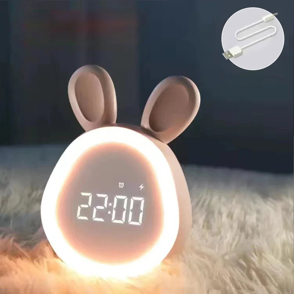 Rabbit-Shaped Kids Alarm Clock with LED Night Light – Cute Bedside Clock for Children’s Bedrooms and Sleep Routine