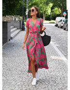 Floral V-Neck Midi Wrap Dress for Women – Elegant Everyday Dress for Work, Holidays and Casual Occasions