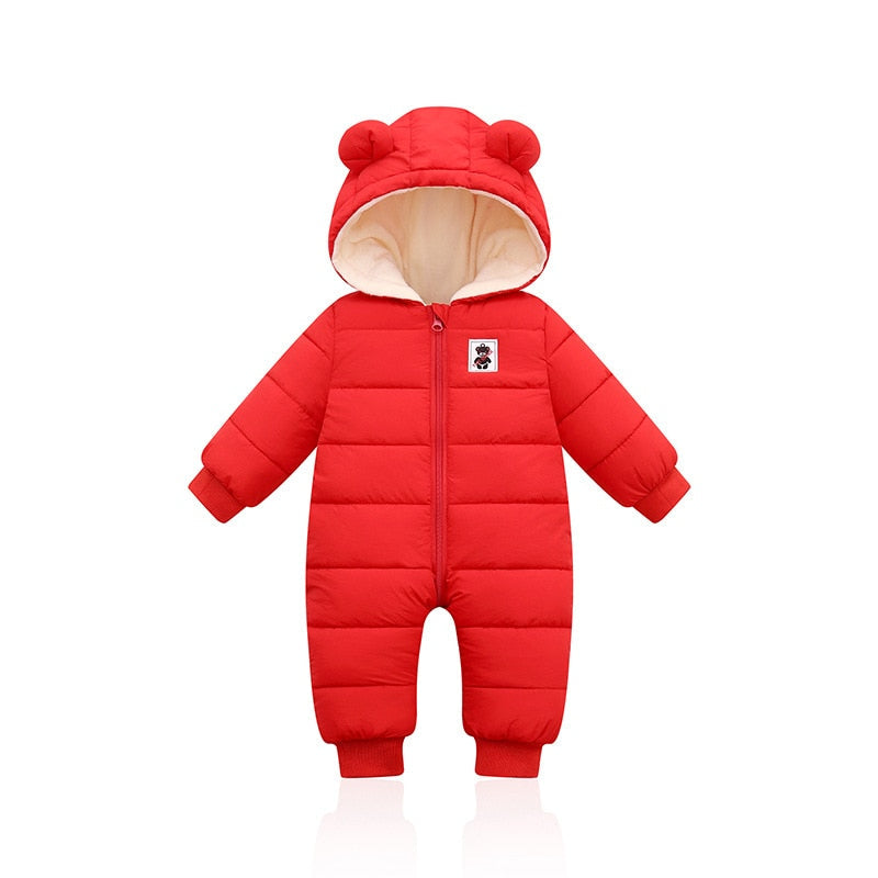 Winter Baby Romper with Bear Ears – Warm One-Piece Outfit for Newborns and Infants in Cold Weather