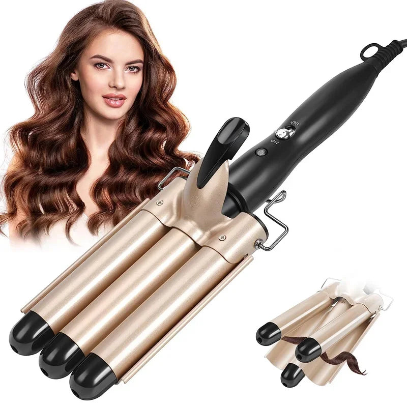 Triple Barrel Hair Curling Iron for Wave Styling – Fast Heating Styling Tool for Defined Waves and Everyday Hair Looks