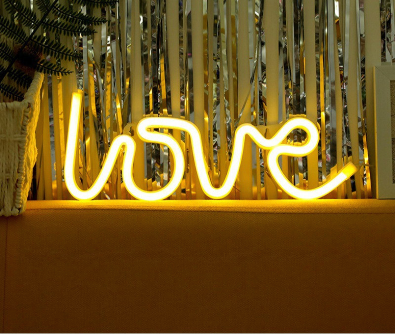 Neon Wall Light with Romantic Lettering – LED Decorative Sign for Bedroom, Living Room and Special Occasions